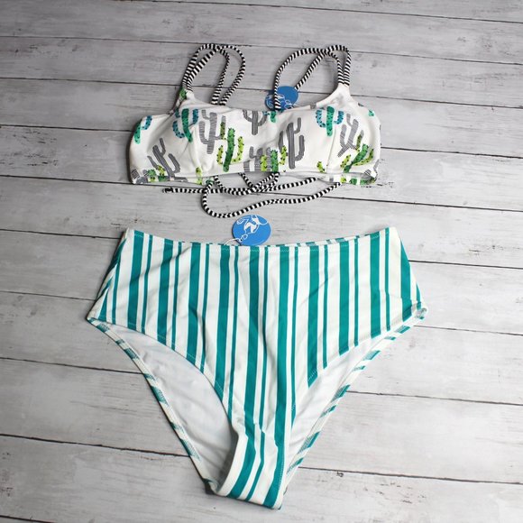 Cupshe Women's Swim Top High Waist Bikini Bottoms Size XL Swimsuit 2 Pc - Picture 2 of 9